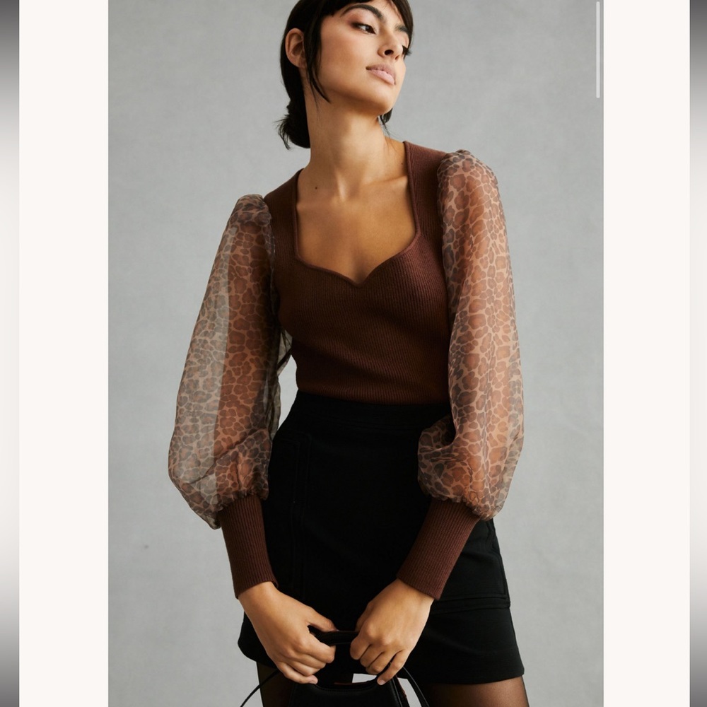 DOLAN LEFT COAST x ANTHROPOLOGIE ANIMAL PRINT PUFF SLEEVE BLOUSE